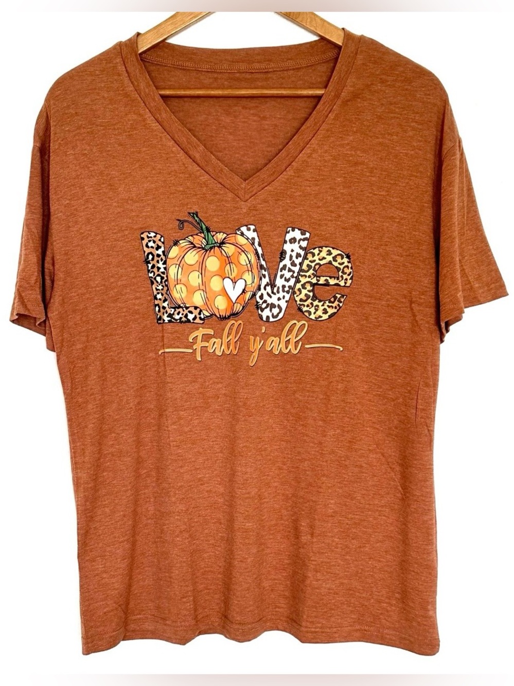 New Fall Y’all Shirt Women’s Large Pumpkin Love Leopard Autumn Short Sleeve Top